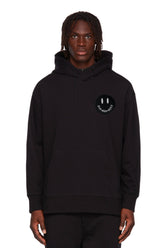 BLACK SMILEY POCKET EMBROIDERED PATCH CLASSIC HOODIE